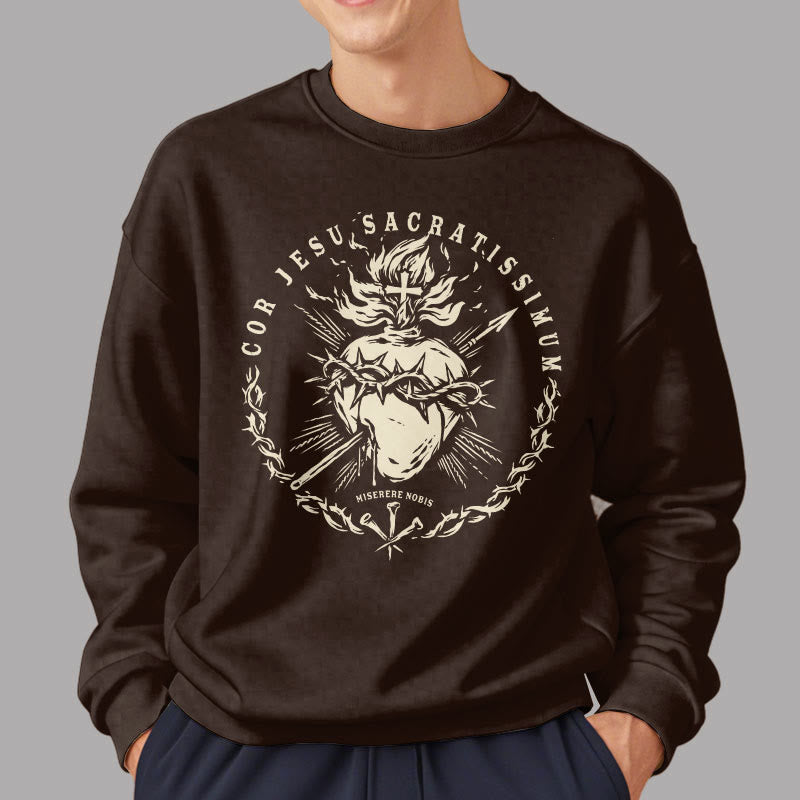 Christiandiscipleshop Classic Style Sacred Heart of Jesus Fleece Lined Polyester Sweatshirt