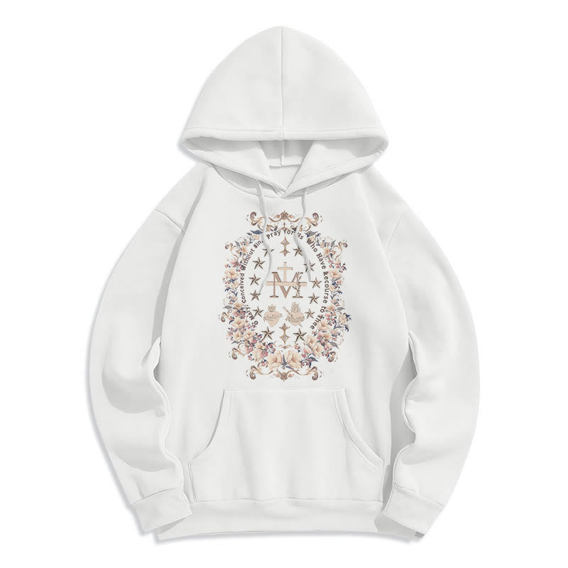 christiandiscipleshop Modern Style Floral Cross Virgin Mary Fleece Lined Polyester Hoodie