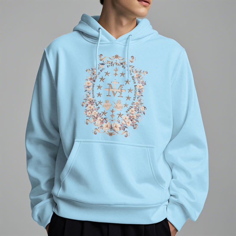 christiandiscipleshop Modern Style Floral Cross Virgin Mary Fleece Lined Polyester Hoodie