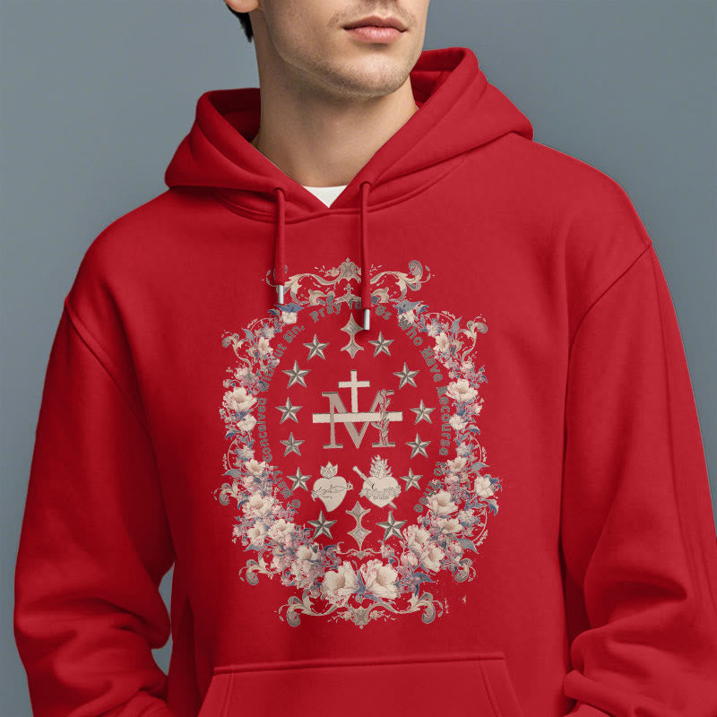 christiandiscipleshop Modern Style Floral Cross Virgin Mary Fleece Lined Polyester Hoodie