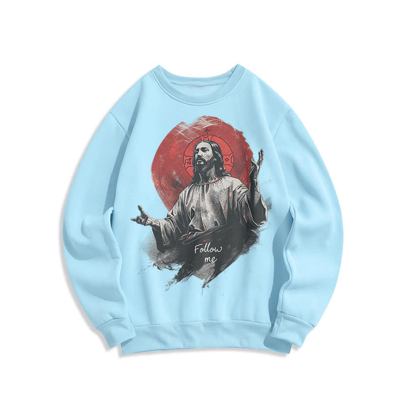 Christiandiscipleshop Classic Style Jesus Halo Follow Me Fleece Lined Polyester Sweatshirt