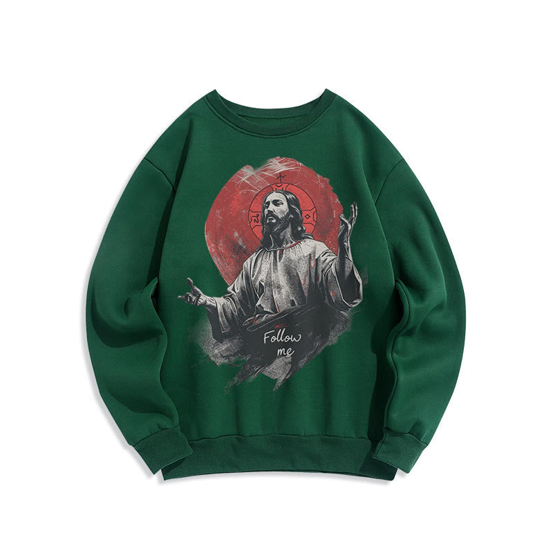 Christiandiscipleshop Classic Style Jesus Halo Follow Me Fleece Lined Polyester Sweatshirt