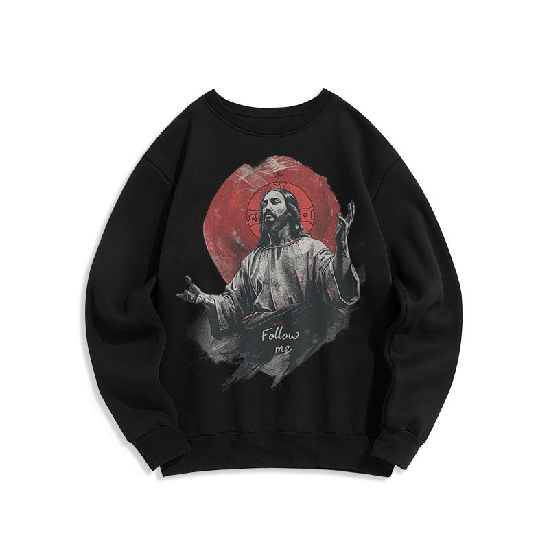 Christiandiscipleshop Classic Style Jesus Halo Follow Me Fleece Lined Polyester Sweatshirt