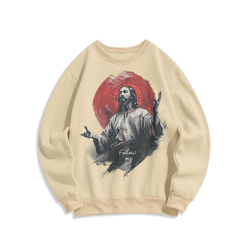 Christiandiscipleshop Classic Style Jesus Halo Follow Me Fleece Lined Polyester Sweatshirt