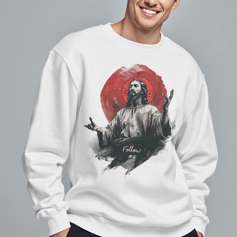 Christiandiscipleshop Classic Style Jesus Halo Follow Me Fleece Lined Polyester Sweatshirt