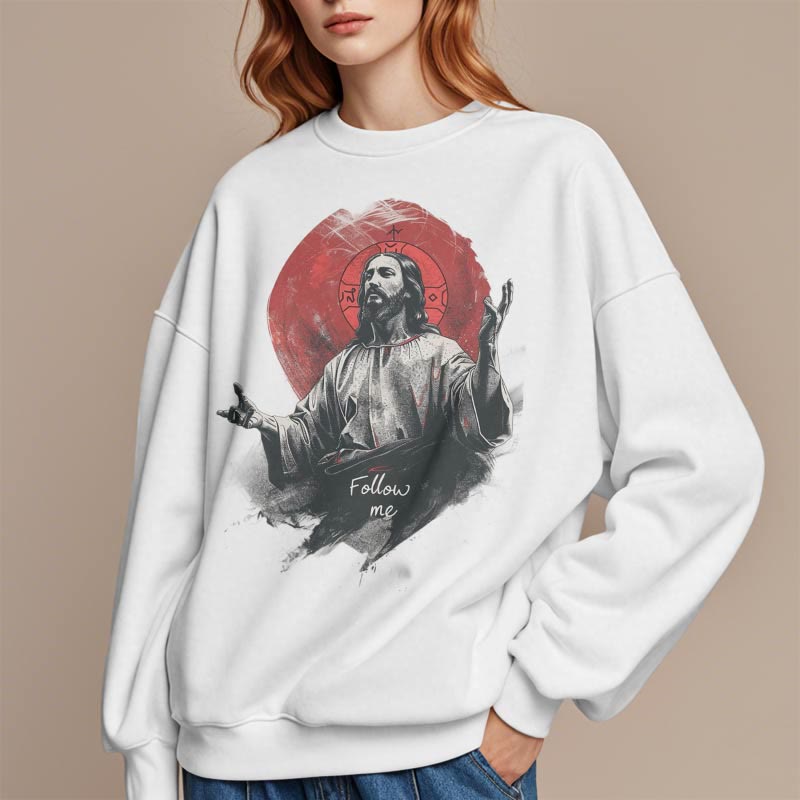 Christiandiscipleshop Classic Style Jesus Halo Follow Me Fleece Lined Polyester Sweatshirt