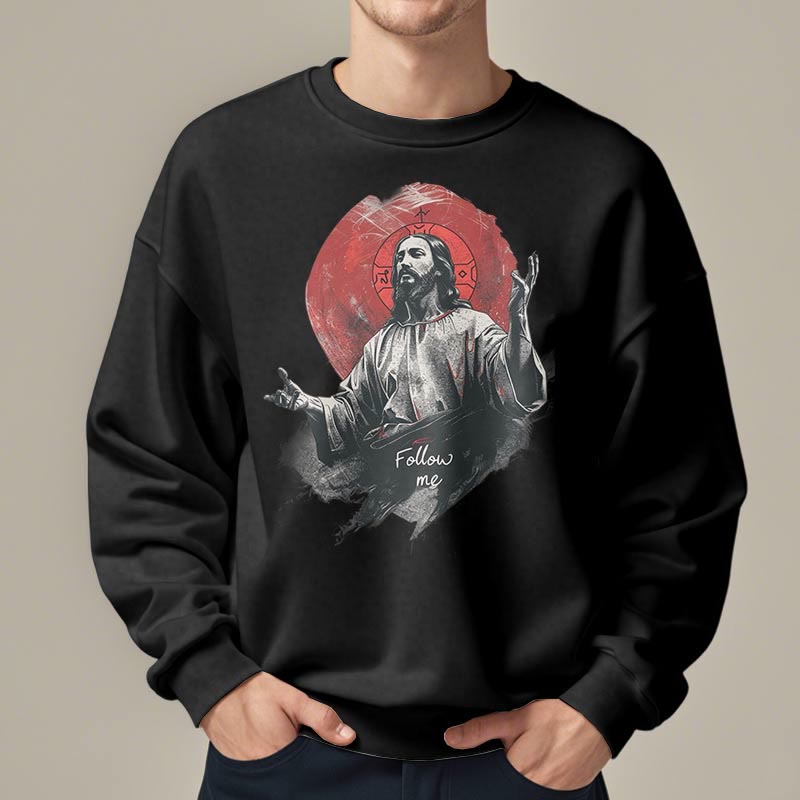 Christiandiscipleshop Classic Style Jesus Halo Follow Me Fleece Lined Polyester Sweatshirt
