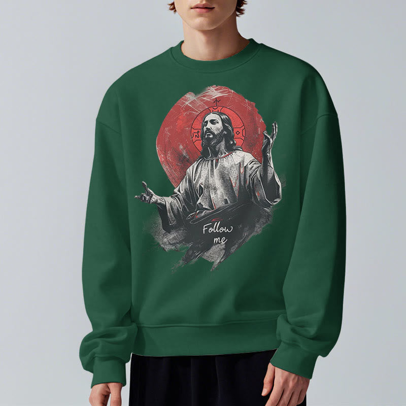Christiandiscipleshop Classic Style Jesus Halo Follow Me Fleece Lined Polyester Sweatshirt