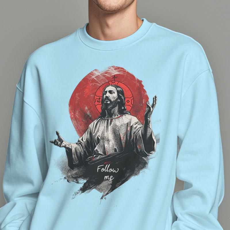 Christiandiscipleshop Classic Style Jesus Halo Follow Me Fleece Lined Polyester Sweatshirt