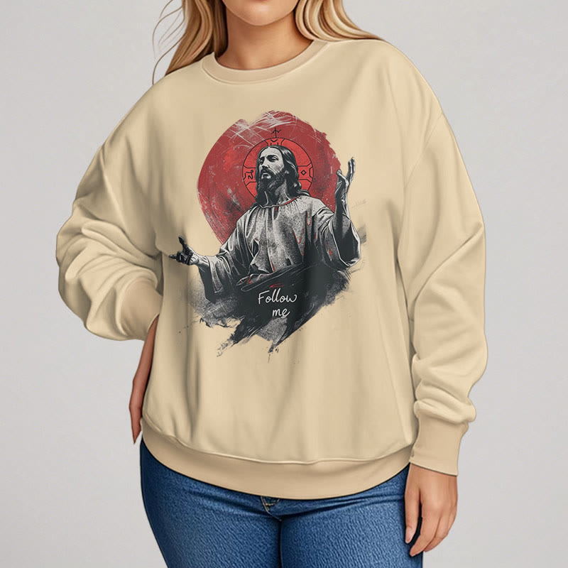 Christiandiscipleshop Classic Style Jesus Halo Follow Me Fleece Lined Polyester Sweatshirt