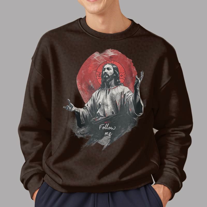 Christiandiscipleshop Classic Style Jesus Halo Follow Me Fleece Lined Polyester Sweatshirt