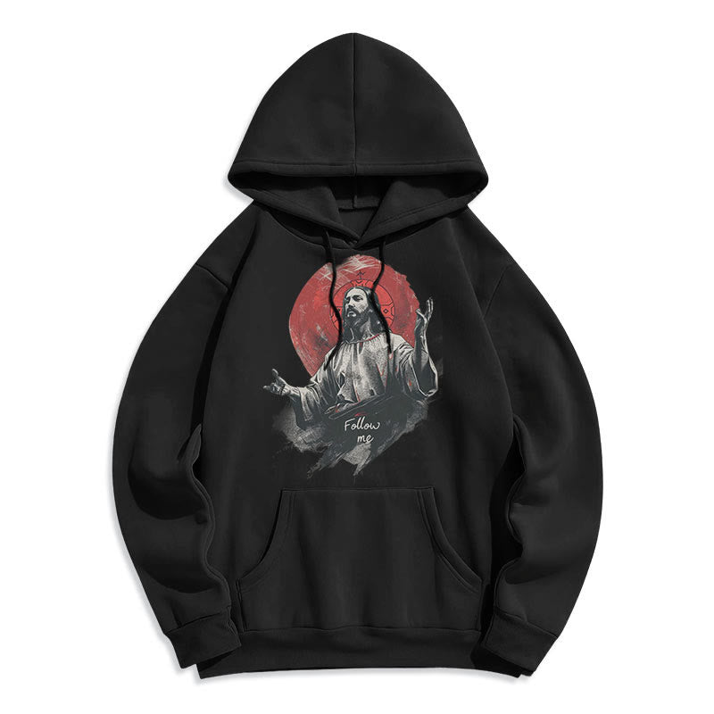 Christiandiscipleshop Classic Style Jesus Halo Follow Me Fleece Lined Polyester Hoodie