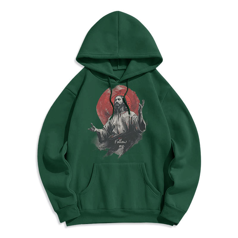 Christiandiscipleshop Classic Style Jesus Halo Follow Me Fleece Lined Polyester Hoodie