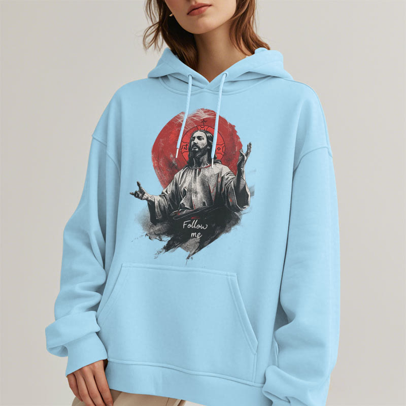 Christiandiscipleshop Classic Style Jesus Halo Follow Me Fleece Lined Polyester Hoodie