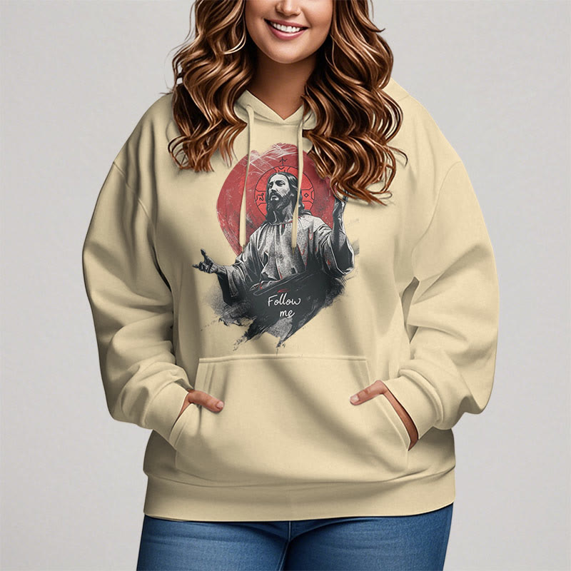 Christiandiscipleshop Classic Style Jesus Halo Follow Me Fleece Lined Polyester Hoodie