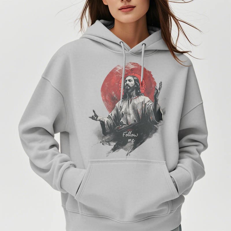 Christiandiscipleshop Classic Style Jesus Halo Follow Me Fleece Lined Polyester Hoodie