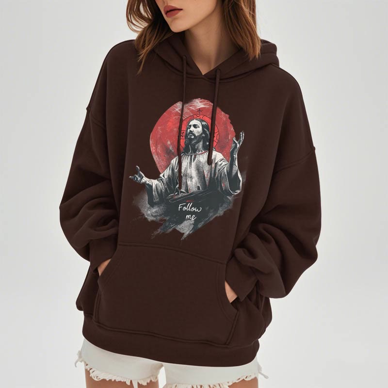 Christiandiscipleshop Classic Style Jesus Halo Follow Me Fleece Lined Polyester Hoodie