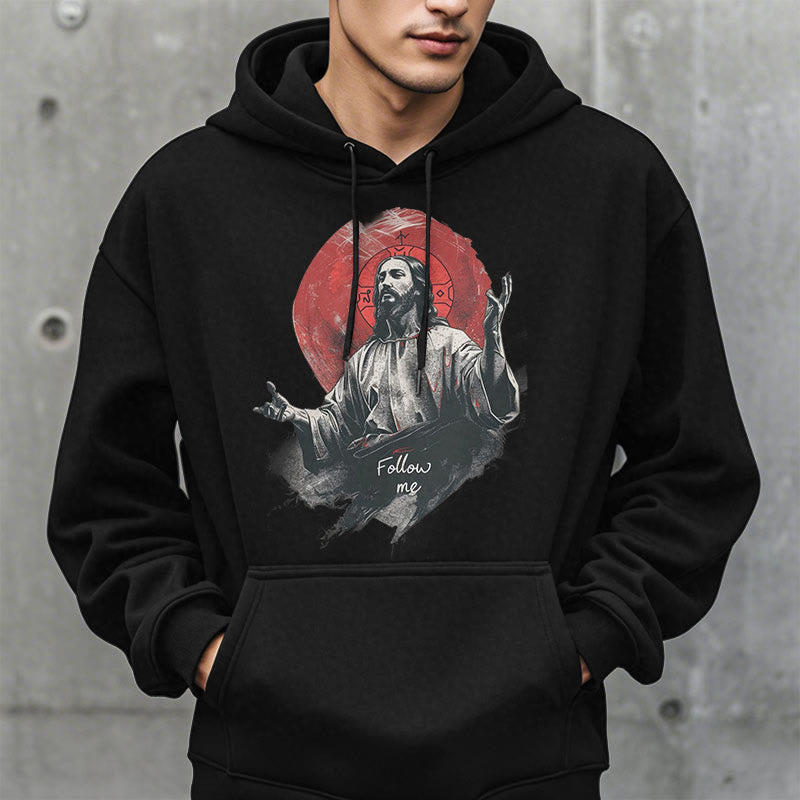 Christiandiscipleshop Classic Style Jesus Halo Follow Me Fleece Lined Polyester Hoodie