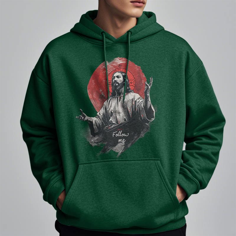 Christiandiscipleshop Classic Style Jesus Halo Follow Me Fleece Lined Polyester Hoodie