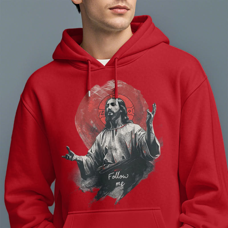 Christiandiscipleshop Classic Style Jesus Halo Follow Me Fleece Lined Polyester Hoodie