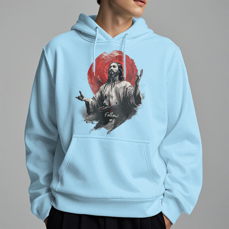 Christiandiscipleshop Classic Style Jesus Halo Follow Me Fleece Lined Polyester Hoodie
