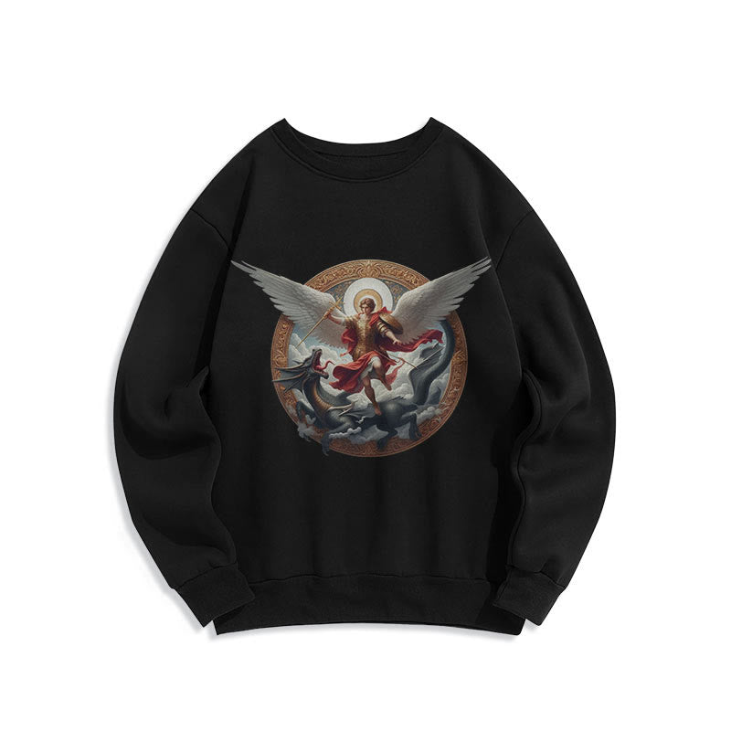 Christianartworkshop Classic Colored Style Triumph of Archangel Michael Fleece Lined Polyester Sweatshirt