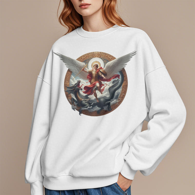 Christianartworkshop Classic Colored Style Triumph of Archangel Michael Fleece Lined Polyester Sweatshirt