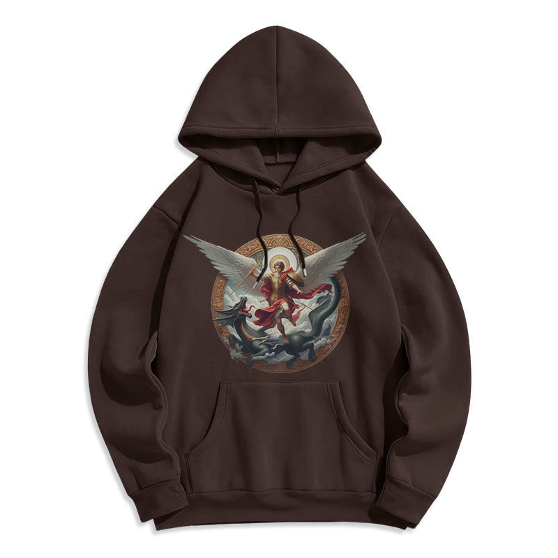 Christianartworkshop Classic Colored Style Triumph of Archangel Michael Fleece Lined Polyester Hoodie