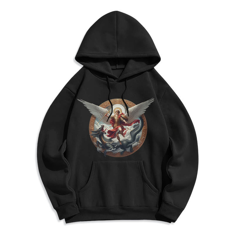 Christianartworkshop Classic Colored Style Triumph of Archangel Michael Fleece Lined Polyester Hoodie