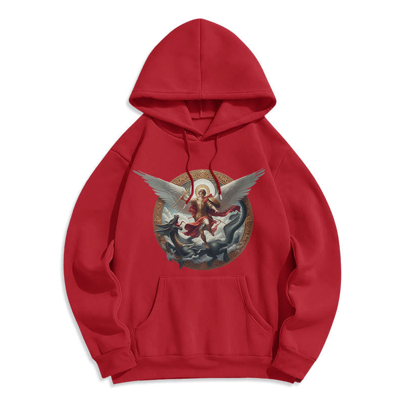 Christianartworkshop Classic Colored Style Triumph of Archangel Michael Fleece Lined Polyester Hoodie
