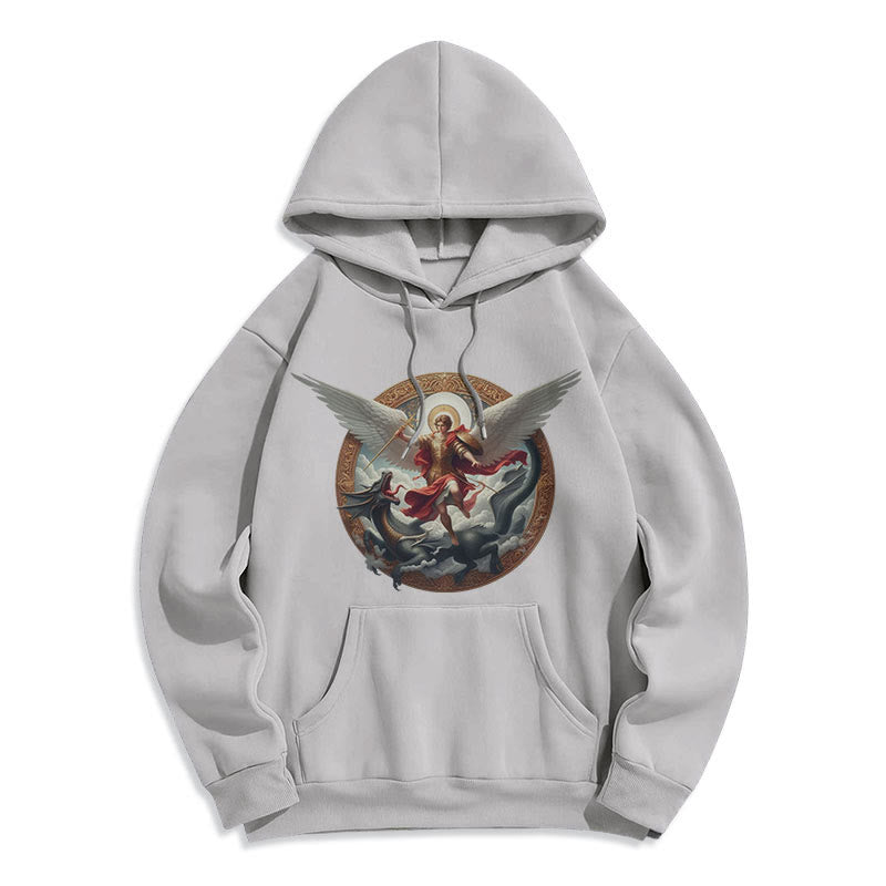 Christianartworkshop Classic Colored Style Triumph of Archangel Michael Fleece Lined Polyester Hoodie