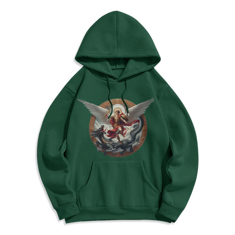 Christianartworkshop Classic Colored Style Triumph of Archangel Michael Fleece Lined Polyester Hoodie
