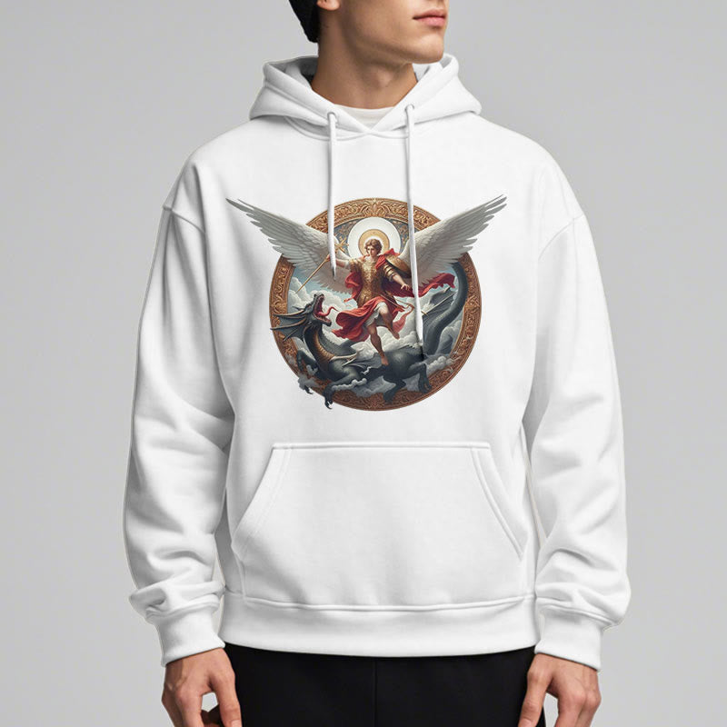 Christianartworkshop Classic Colored Style Triumph of Archangel Michael Fleece Lined Polyester Hoodie