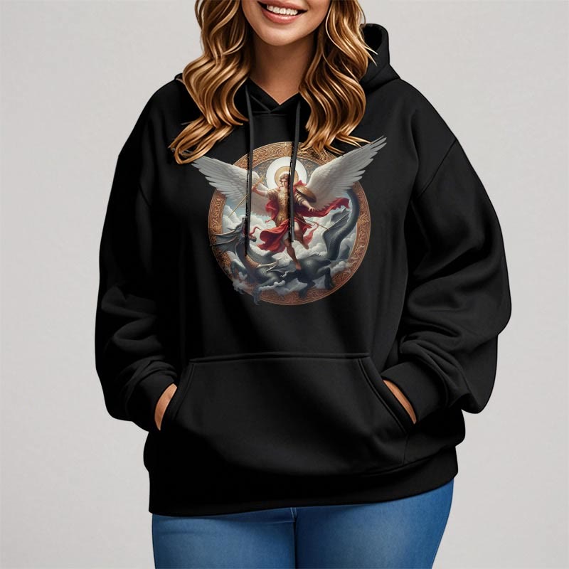 Christianartworkshop Classic Colored Style Triumph of Archangel Michael Fleece Lined Polyester Hoodie