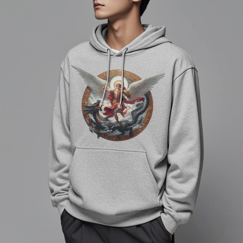 Christianartworkshop Classic Colored Style Triumph of Archangel Michael Fleece Lined Polyester Hoodie