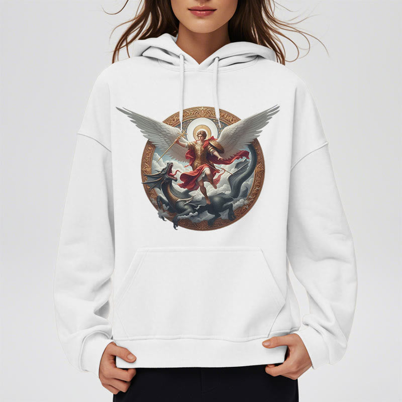 Christianartworkshop Classic Colored Style Triumph of Archangel Michael Fleece Lined Polyester Hoodie