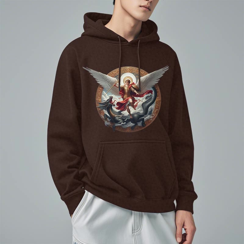 Christianartworkshop Classic Colored Style Triumph of Archangel Michael Fleece Lined Polyester Hoodie