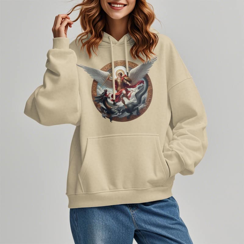 Christianartworkshop Classic Colored Style Triumph of Archangel Michael Fleece Lined Polyester Hoodie