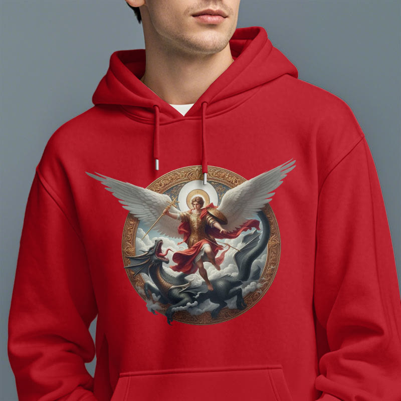 Christianartworkshop Classic Colored Style Triumph of Archangel Michael Fleece Lined Polyester Hoodie