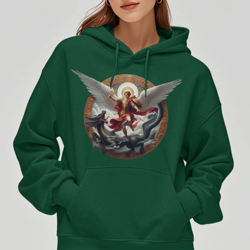 Christianartworkshop Classic Colored Style Triumph of Archangel Michael Fleece Lined Polyester Hoodie