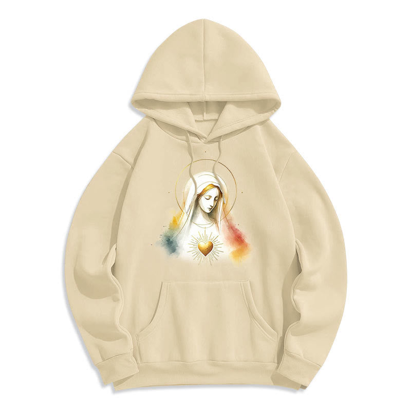 christiandiscipleshop Modern Style Halo Sacred Heart Virgin Mary Fleece Lined Polyester Hoodie