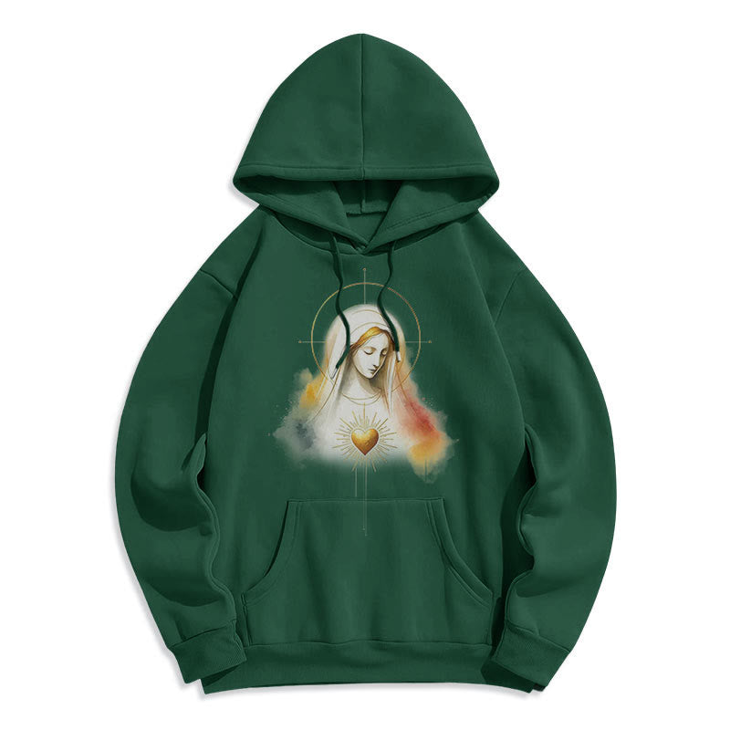 christiandiscipleshop Modern Style Halo Sacred Heart Virgin Mary Fleece Lined Polyester Hoodie