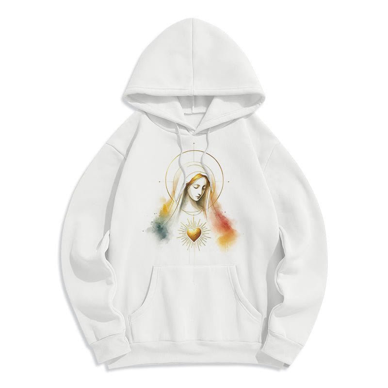 christiandiscipleshop Modern Style Halo Sacred Heart Virgin Mary Fleece Lined Polyester Hoodie