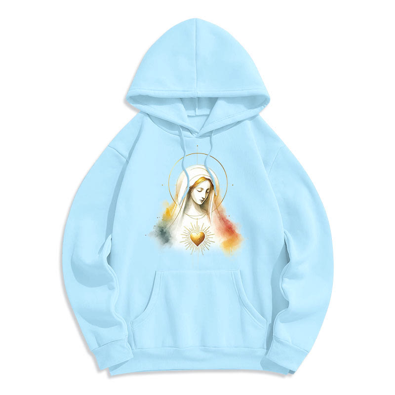 christiandiscipleshop Modern Style Halo Sacred Heart Virgin Mary Fleece Lined Polyester Hoodie
