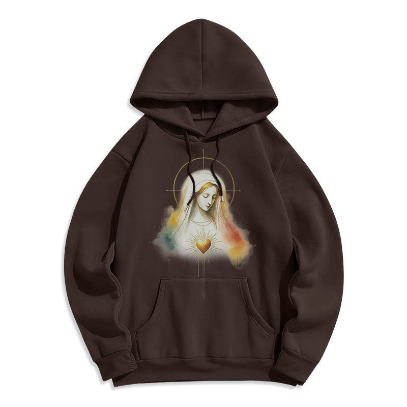 christiandiscipleshop Modern Style Halo Sacred Heart Virgin Mary Fleece Lined Polyester Hoodie