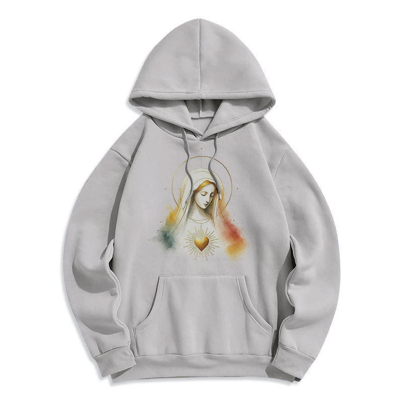 christiandiscipleshop Modern Style Halo Sacred Heart Virgin Mary Fleece Lined Polyester Hoodie