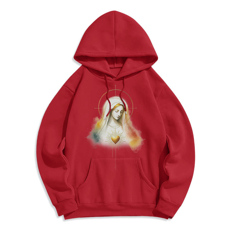 christiandiscipleshop Modern Style Halo Sacred Heart Virgin Mary Fleece Lined Polyester Hoodie