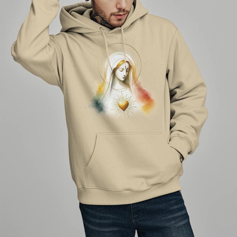 christiandiscipleshop Modern Style Halo Sacred Heart Virgin Mary Fleece Lined Polyester Hoodie