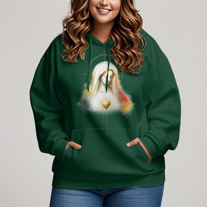christiandiscipleshop Modern Style Halo Sacred Heart Virgin Mary Fleece Lined Polyester Hoodie