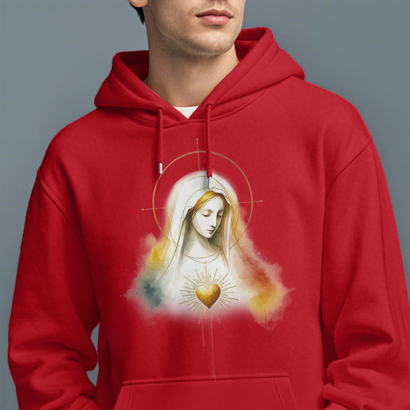 christiandiscipleshop Modern Style Halo Sacred Heart Virgin Mary Fleece Lined Polyester Hoodie